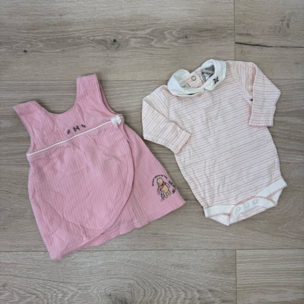 Disney Sincerely Pooh Bodysuit & Faux Wrap Overall Dress Set